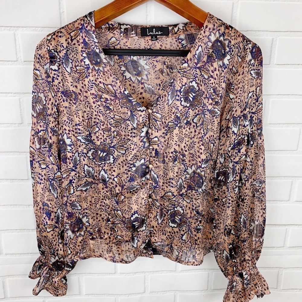 Lulus pink/gold floral blouse